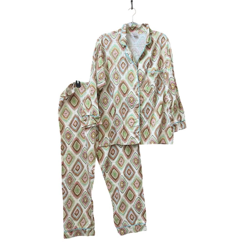 Bedhead Two Piece Pajama Set Size Large Fine Cotton Geometric Print Sleepwear PJ